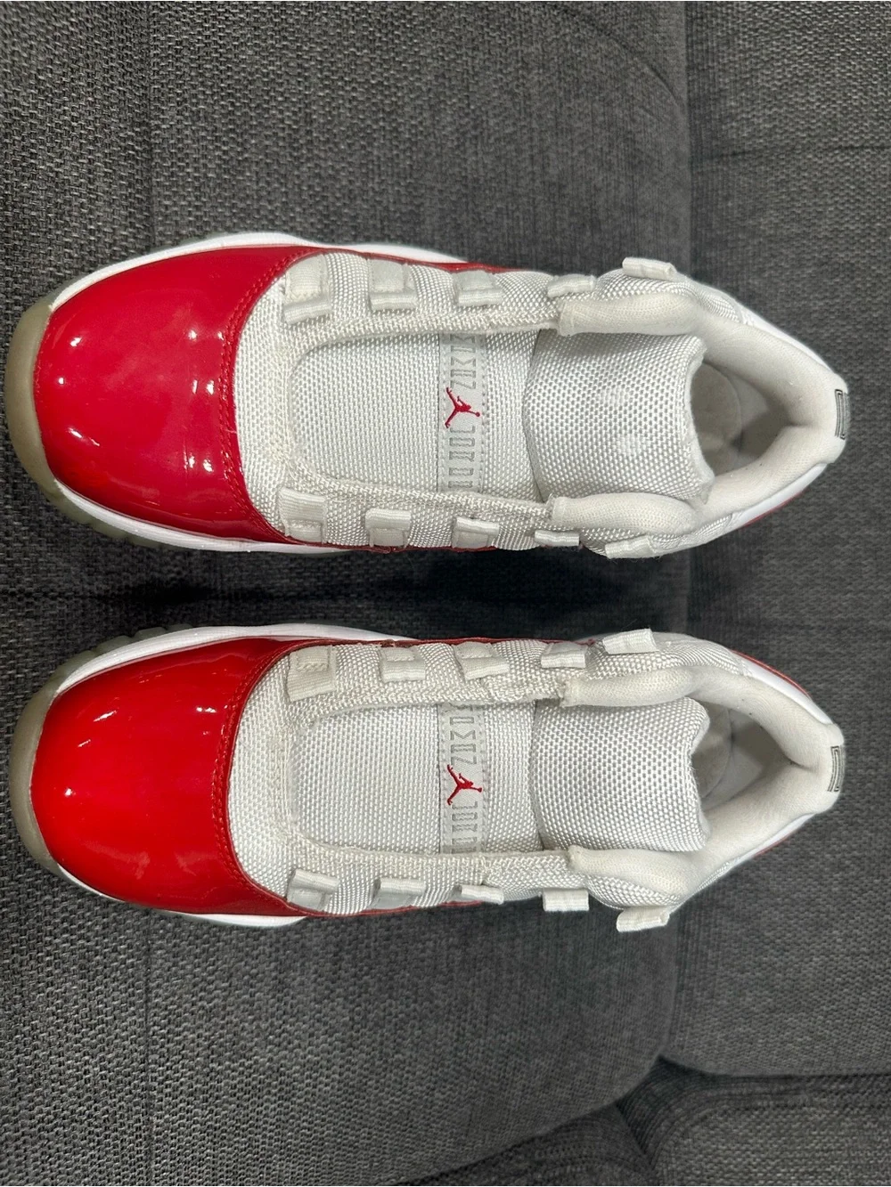 Jordan Kids' White and Red Patent Toe Low-Top Sneakers Boys Size 5